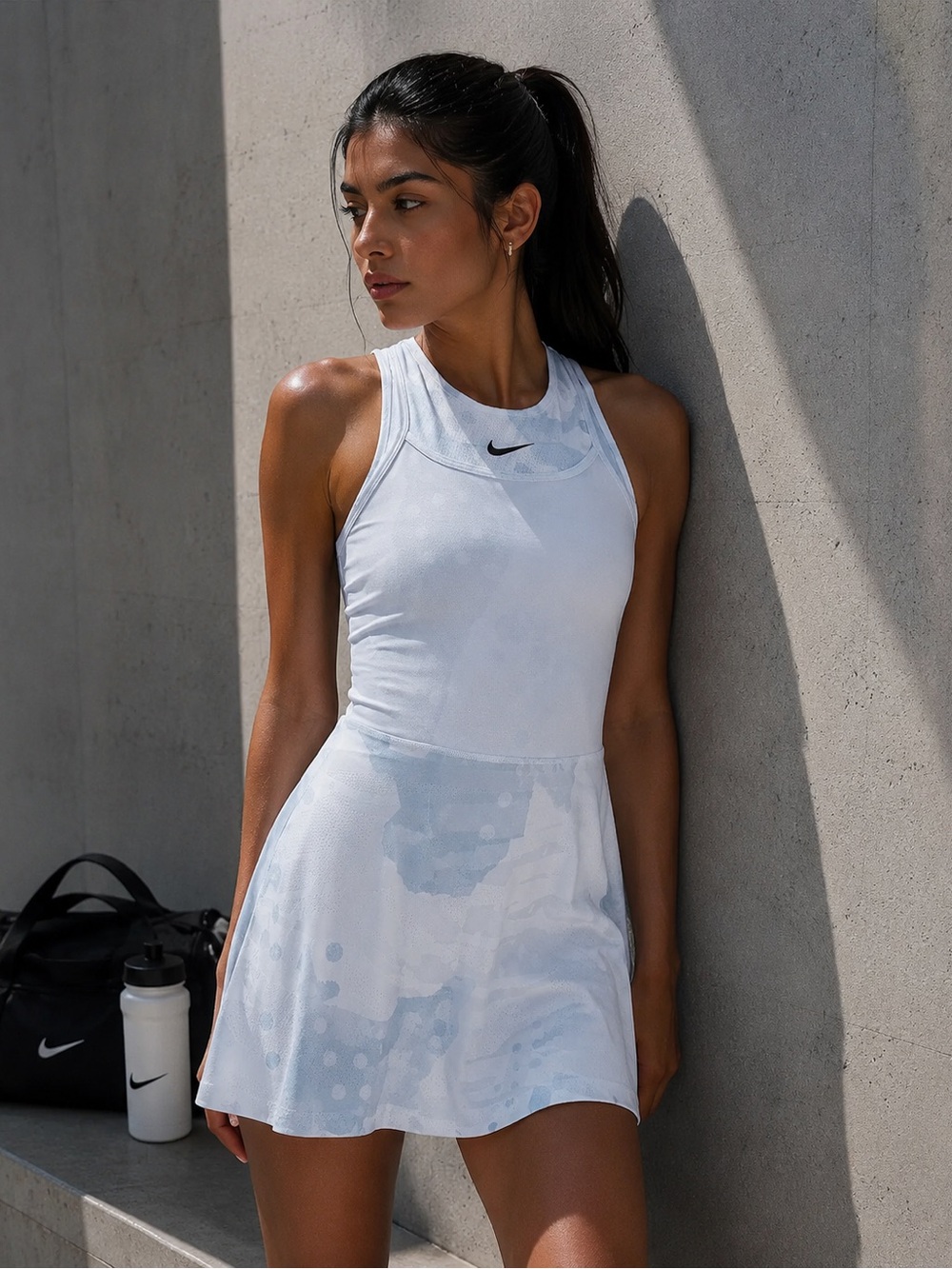 Nike White Racerback Tennis Dress with Subtle Pattern